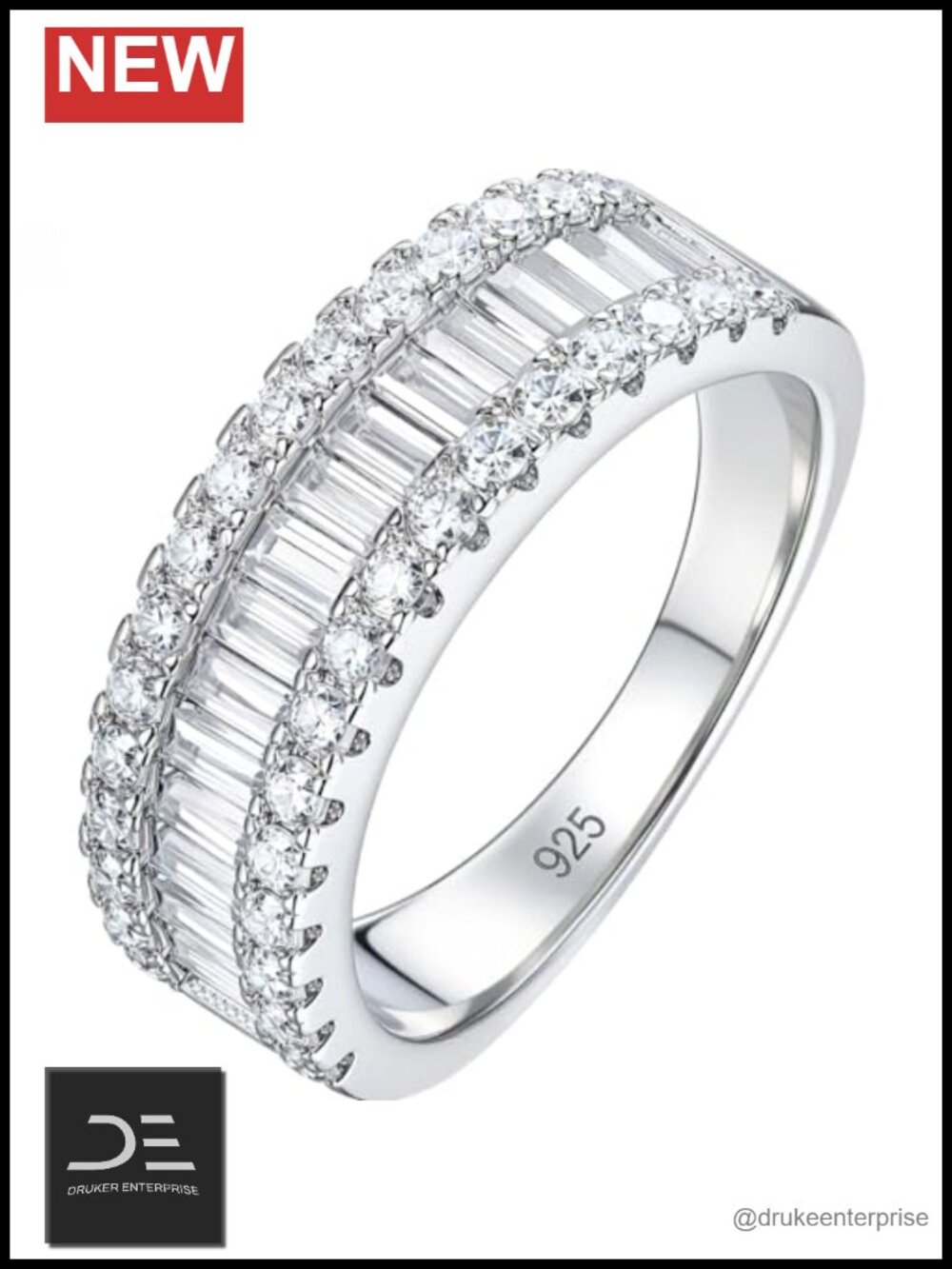 925 Sterling Silver Eternity Moissanite Emerald Cut Wedding Band Ring